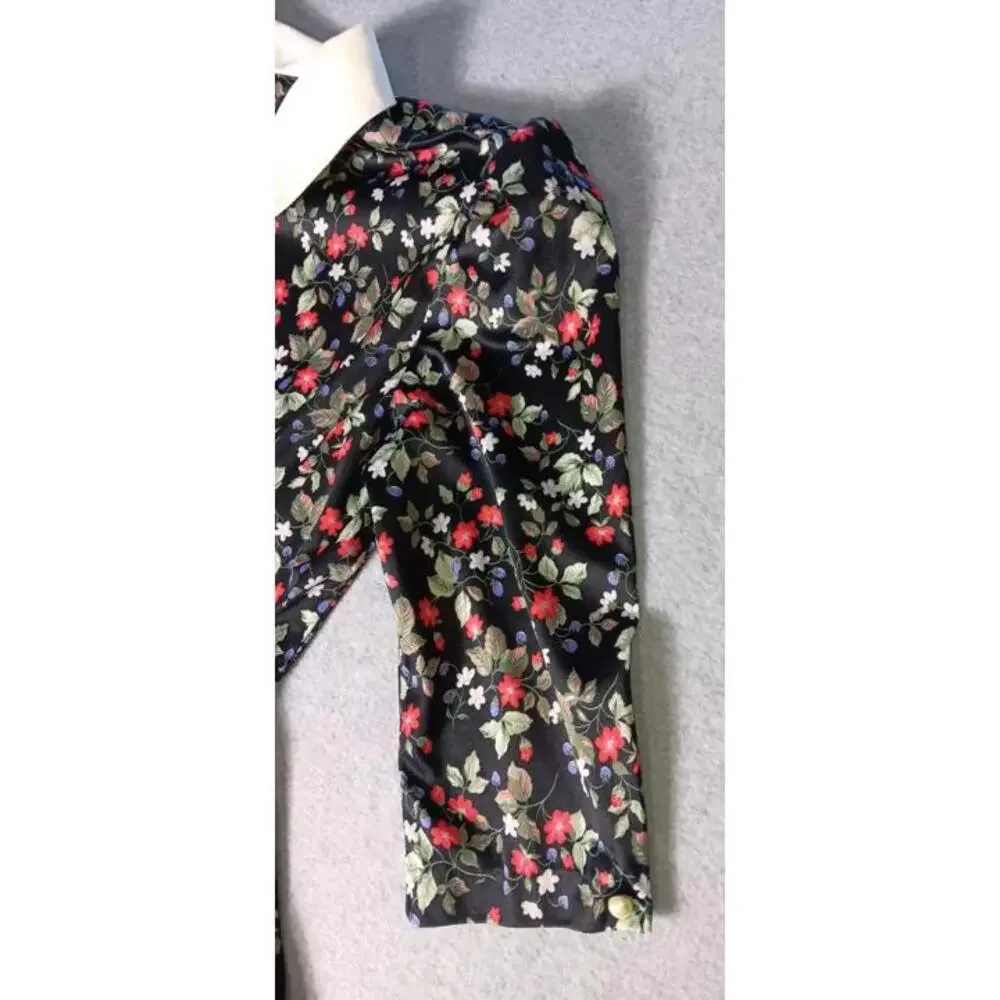 Homemade Grandmacore 3/4 Sleeve Midi Dress Womens Size Small Black Flowers... - Picture 3 of 10